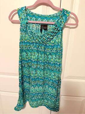 new directions Teal & Aqua Braided Scoop Neck Sleeveless Blouse